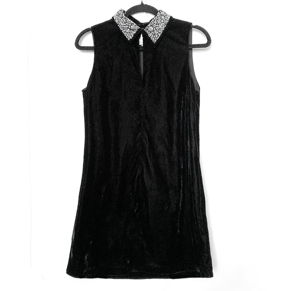 H&M Women's Black Velvet A-line Dress W/Mesh Beaded Collar Size: S